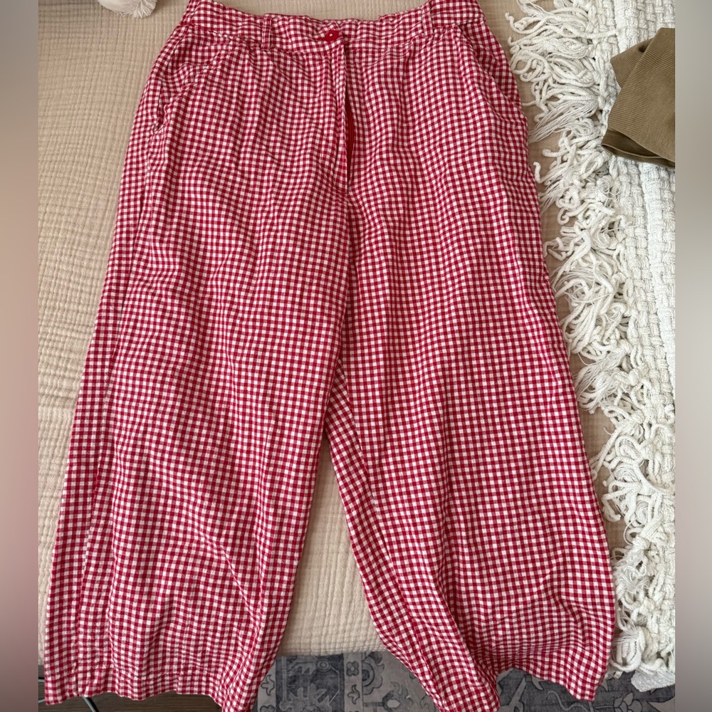 Vintage Red Gingham Checkered Capri Pants